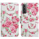 For Samsung Galaxy S22 5G Painted Pattern Horizontal Flip Leather Phone Case(Rose Flower)