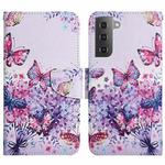 For Samsung Galaxy S22 5G Painted Pattern Horizontal Flip Leather Phone Case(Bright Butterfly)