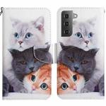 For Samsung Galaxy S22 5G Painted Pattern Horizontal Flip Leather Phone Case(Three Cats)