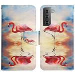 For Samsung Galaxy S22+ 5G Painted Pattern Horizontal Flip Leather Phone Case(Flamingo)