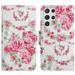 For Samsung Galaxy S22 Ultra 5G Painted Pattern Horizontal Flip Leather Phone Case(Rose Flower)