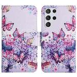 For Samsung Galaxy S22 Ultra 5G Painted Pattern Horizontal Flip Leather Phone Case(Bright Butterfly)