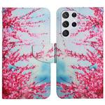 For Samsung Galaxy S22 Ultra 5G Painted Pattern Horizontal Flip Leather Phone Case(Cherry Blossoms)