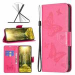 For Nokia G11 / G21 Embossing Two Butterflies Pattern Horizontal Flip PU Leather Case(Rose Red)