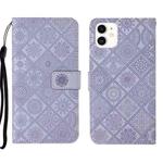 For iPhone 13 Ethnic Style Embossed Pattern Leather Phone Case(Purple)