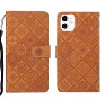 For iPhone 13 Pro Ethnic Style Embossed Pattern Leather Phone Case (Brown)