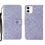 For iPhone 13 Pro Ethnic Style Embossed Pattern Leather Phone Case (Purple)