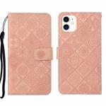 For iPhone 13 Pro Max Ethnic Style Embossed Pattern Leather Phone Case (Pink)