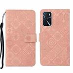 For OPPO A16 Ethnic Style Embossed Pattern Leather Phone Case(Pink)