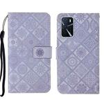 For OPPO A16 Ethnic Style Embossed Pattern Leather Phone Case(Purple)