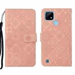 For OPPO Realme C20 / C21 Ethnic Style Embossed Pattern Leather Phone Case(Pink)