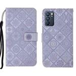 For OPPO Reno6 5G Ethnic Style Embossed Pattern Leather Phone Case(Purple)