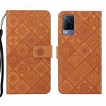 For vivo V21 Ethnic Style Embossed Pattern Leather Phone Case(Brown)