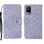 For vivo V21 Ethnic Style Embossed Pattern Leather Phone Case(Purple)