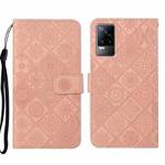 For vivo V21e 4G Ethnic Style Embossed Pattern Leather Phone Case(Pink)