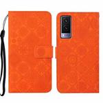 For vivo V21e 5G Ethnic Style Embossed Pattern Leather Phone Case(Orange)