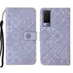 For vivo V21e 5G Ethnic Style Embossed Pattern Leather Phone Case(Purple)