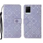 For vivo Y21 Ethnic Style Embossed Pattern Leather Phone Case(Purple)