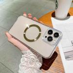 For iPhone 13 HD Glass CD MagSafe Magnetic Phone Case(Gold Circle)