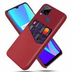 For OPPO Realme C15 Cloth Texture PC + PU Leather Back Cover Case with Card Slot(Red)