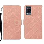 For OPPO A54 Ethnic Style Embossed Pattern Leather Phone Case(Pink)