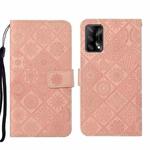 For OPPO A74 4G Ethnic Style Embossed Pattern Leather Phone Case(Pink)