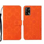 For OPPO A74 4G Ethnic Style Embossed Pattern Leather Phone Case(Orange)
