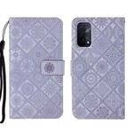 For OPPO A74 5G Ethnic Style Embossed Pattern Leather Phone Case(Purple)