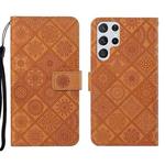 For Samsung Galaxy S22 Ultra 5G Ethnic Style Embossed Pattern Leather Phone Case(Brown)