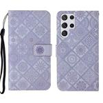 For Samsung Galaxy S22 Ultra 5G Ethnic Style Embossed Pattern Leather Phone Case(Purple)