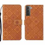 For Samsung Galaxy S22 5G Ethnic Style Embossed Pattern Leather Phone Case(Brown)