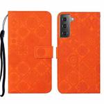 For Samsung Galaxy S22 5G Ethnic Style Embossed Pattern Leather Phone Case(Orange)