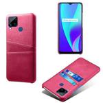 For OPPO Realme C15 Calf Texture PC + PU Leather Back Cover with Dual Card Slots(Rose Red)