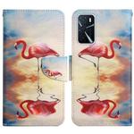 For OPPO A16 Painted Pattern Flip Leather Phone Case(Flamingo)