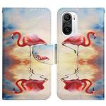 For Xiaomi Redmi K40 Painted Pattern Flip Leather Phone Case(Flamingo)