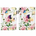 For iPad mini 6 Cross Texture Painted Smart Leather Tablet Case(White Peony)