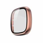 For Fitbit Versa 3 / Fitbit Sense Frosted PC +Tempered Glass Watch Case(Rose Gold)