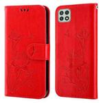 For Samsung Galaxy A22 5G Lotus Embossed Flip Leather Phone Case(Red)