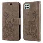 For Samsung Galaxy A22 5G Lotus Embossed Flip Leather Phone Case(Grey)