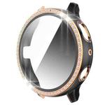 For Samsung Galaxy Watch Active 2 44mm Single Row Diamond Two-color PC+Tempered Glass Watch Case(Black+Rose Gold)