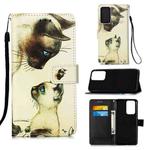 For Samsung Galaxy A13 4G Colored Drawing Pattern Plain Weave Leather Phone Case(Cat Looking)