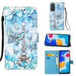 For Xiaomi Redmi Note 11S / Note 11 4G Foreign Colored Drawing Pattern Plain Weave Leather Phone Case(Tower Butterfly)
