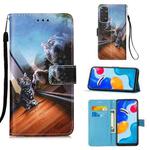 For Xiaomi Redmi Note 11S / Note 11 4G Foreign Colored Drawing Pattern Plain Weave Leather Phone Case(Mirror Cat)