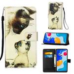 For Xiaomi Redmi Note 11S / Note 11 4G Foreign Colored Drawing Pattern Plain Weave Leather Phone Case(Cat Looking)