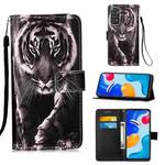 For Xiaomi Redmi Note 11S / Note 11 4G Foreign Colored Drawing Pattern Plain Weave Leather Phone Case(Black White Tiger)