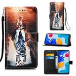 For Xiaomi Redmi Note 11S / Note 11 4G Foreign Colored Drawing Pattern Plain Weave Leather Phone Case(Cat and Tiger)