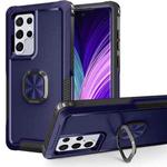For Samsung Galaxy S22 Ultra 5G 3 in 1 Ring Holder PC + TPU Phone Case(Navy Blue)