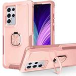 For Samsung Galaxy S22 Ultra 5G 3 in 1 Ring Holder PC + TPU Phone Case(Rose Gold)