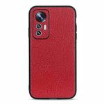 For Xiaomi Mi 12 Lite Fine Hole Litchi Texture Genuine Leather Phone Case(Red)