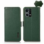 For OPPO Reno7 4G Global/F21 Pro 4G KHAZNEH Side-Magnetic Litchi Genuine Leather RFID Phone Case(Green)